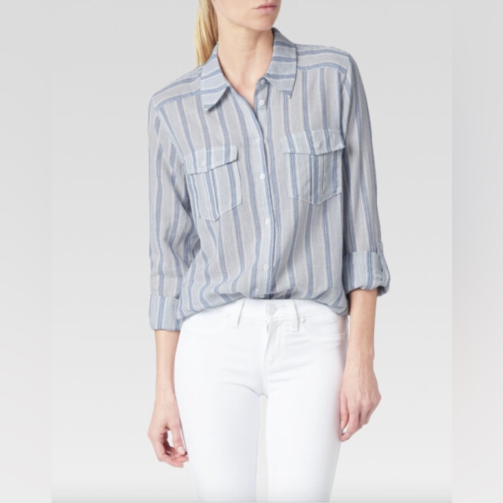 PAIGE ST TROPEZ YARN DYE STRIPE BUTTON DOWN LONG SLEEVE SHIRT size Small